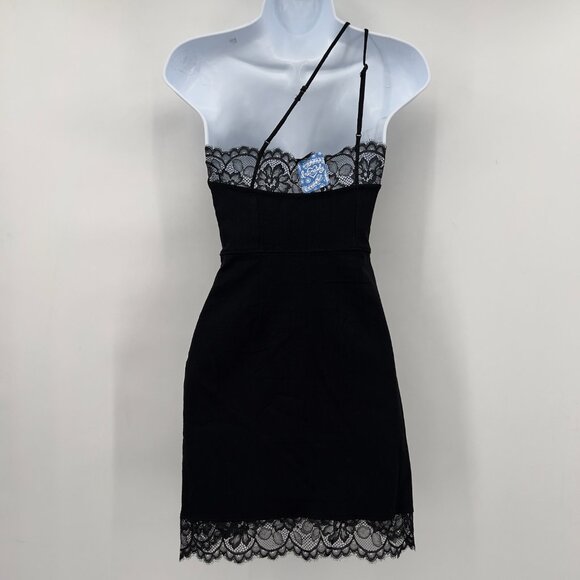 Free People Intimately Black One-Shoulder Lace Mini Cocktail Dress XS NWT - Picture 5 of 11